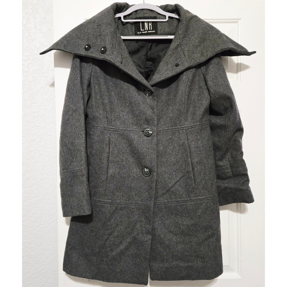 LNK by La Nouvelle Renaissance Women Gray Wool Blend Collared Button Coat 10